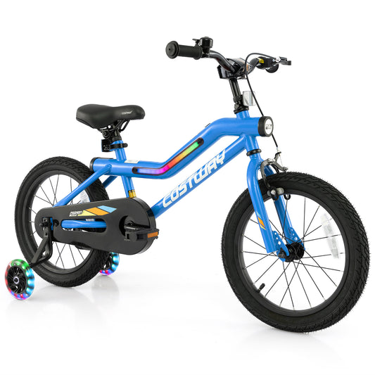 16 Inch Kids Bike LED Lighted Adjustable with Training Wheels for 4-7 Years Old Kids-16 inches Kids Crystal