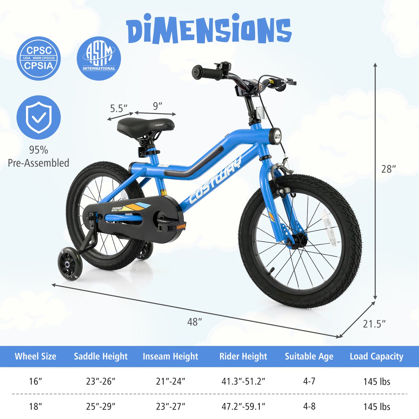 16 Inch Kids Bike LED Lighted Adjustable with Training Wheels for 4-7 Years Old Kids-16 inches Kids Crystal