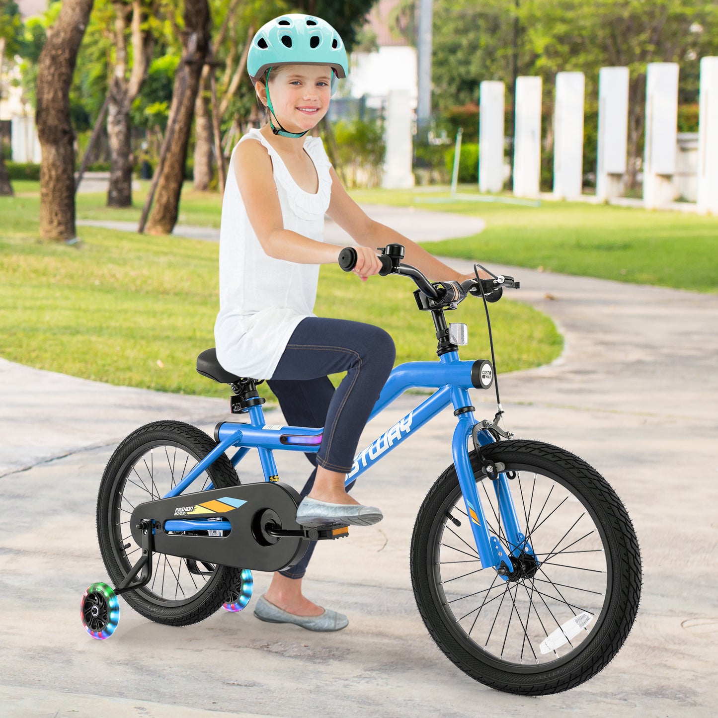 18 Inch Kids Bike LED Lighted Adjustable with Training Wheels for 4-8 Years Old Kids-18 inches Kids Crystal