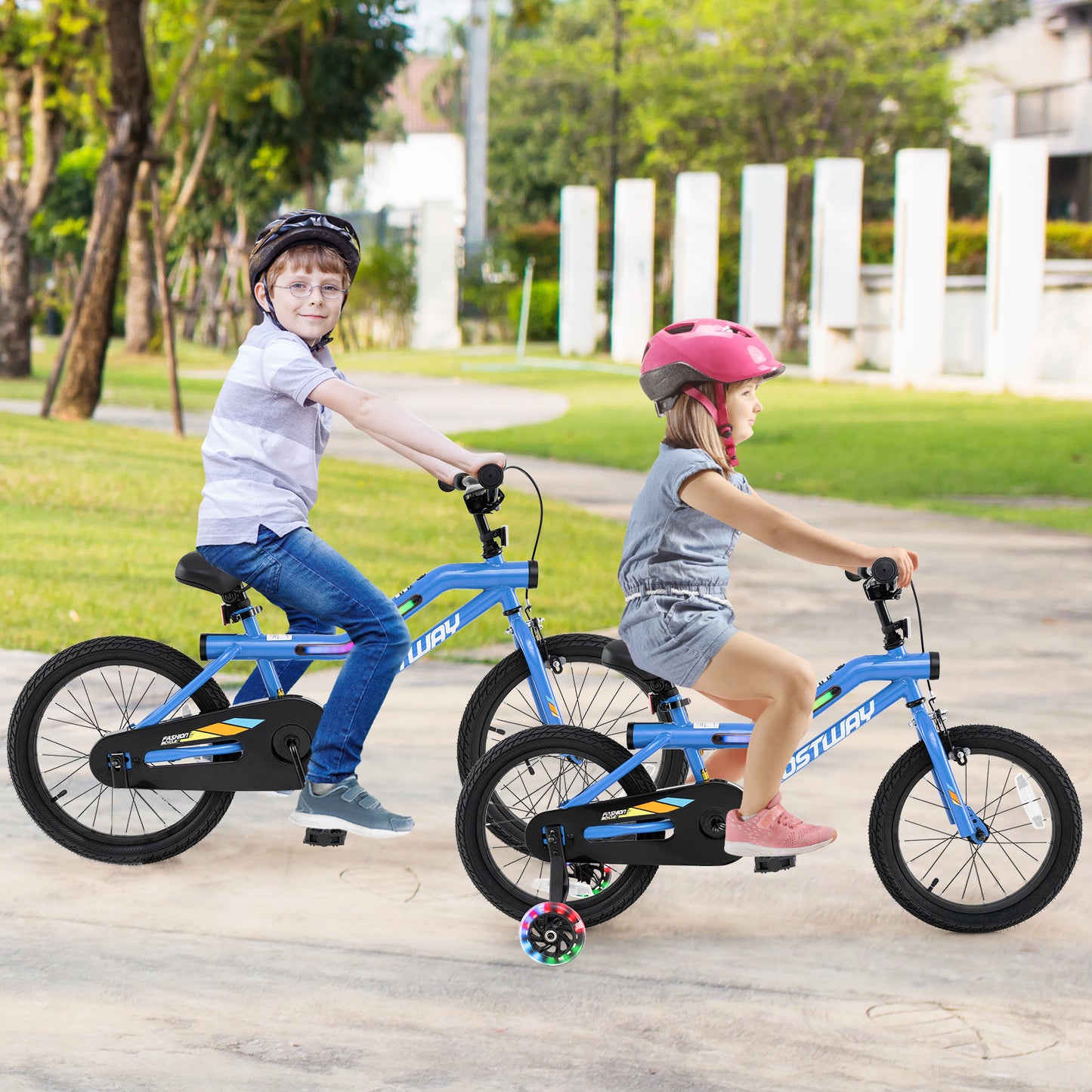 18 Inch Kids Bike LED Lighted Adjustable with Training Wheels for 4-8 Years Old Kids-18 inches Kids Crystal