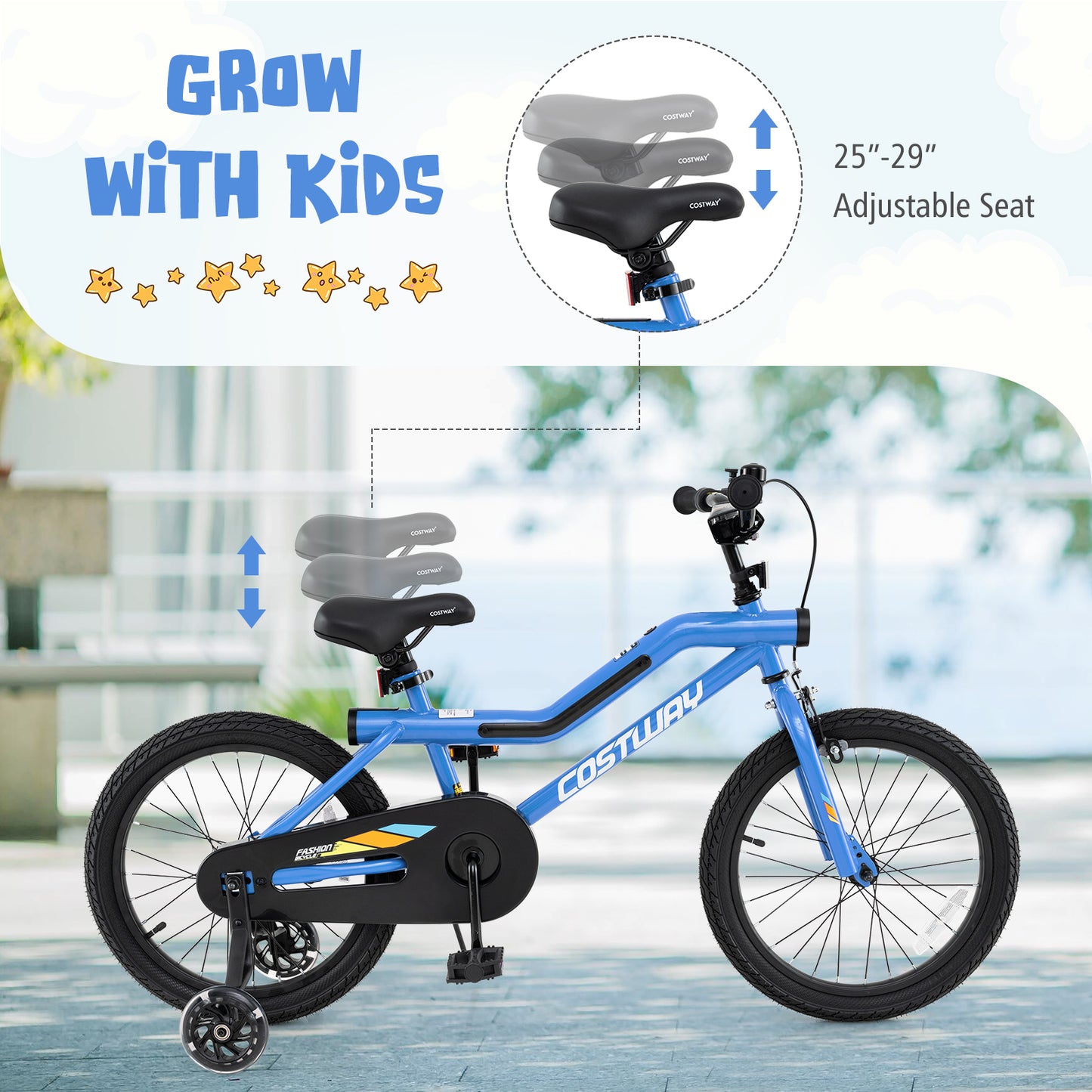 18 Inch Kids Bike LED Lighted Adjustable with Training Wheels for 4-8 Years Old Kids-18 inches Kids Crystal