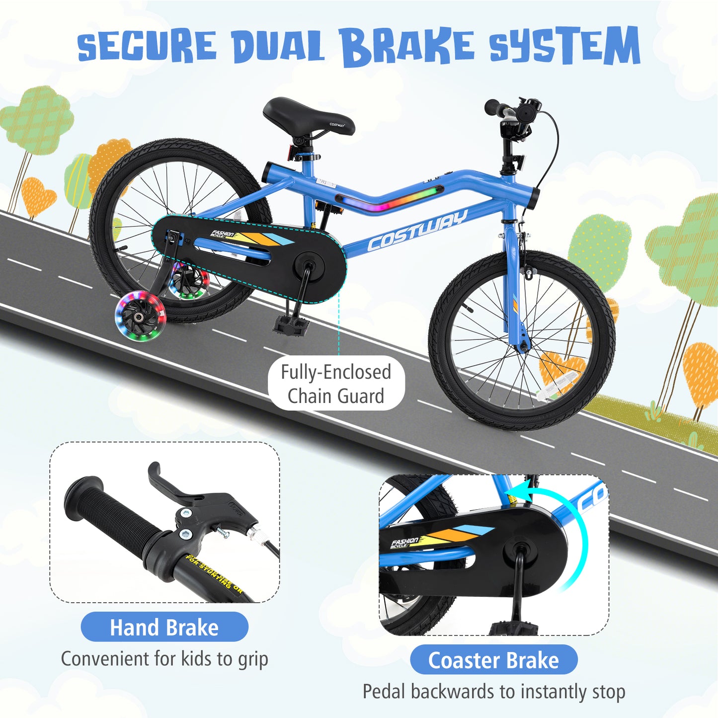 18 Inch Kids Bike LED Lighted Adjustable with Training Wheels for 4-8 Years Old Kids-18 inches Kids Crystal