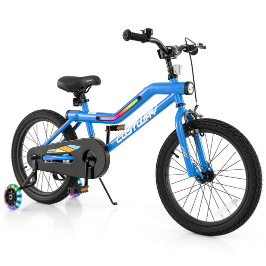 18 Inch Kids Bike LED Lighted Adjustable with Training Wheels for 4-8 Years Old Kids-18 inches Kids Crystal
