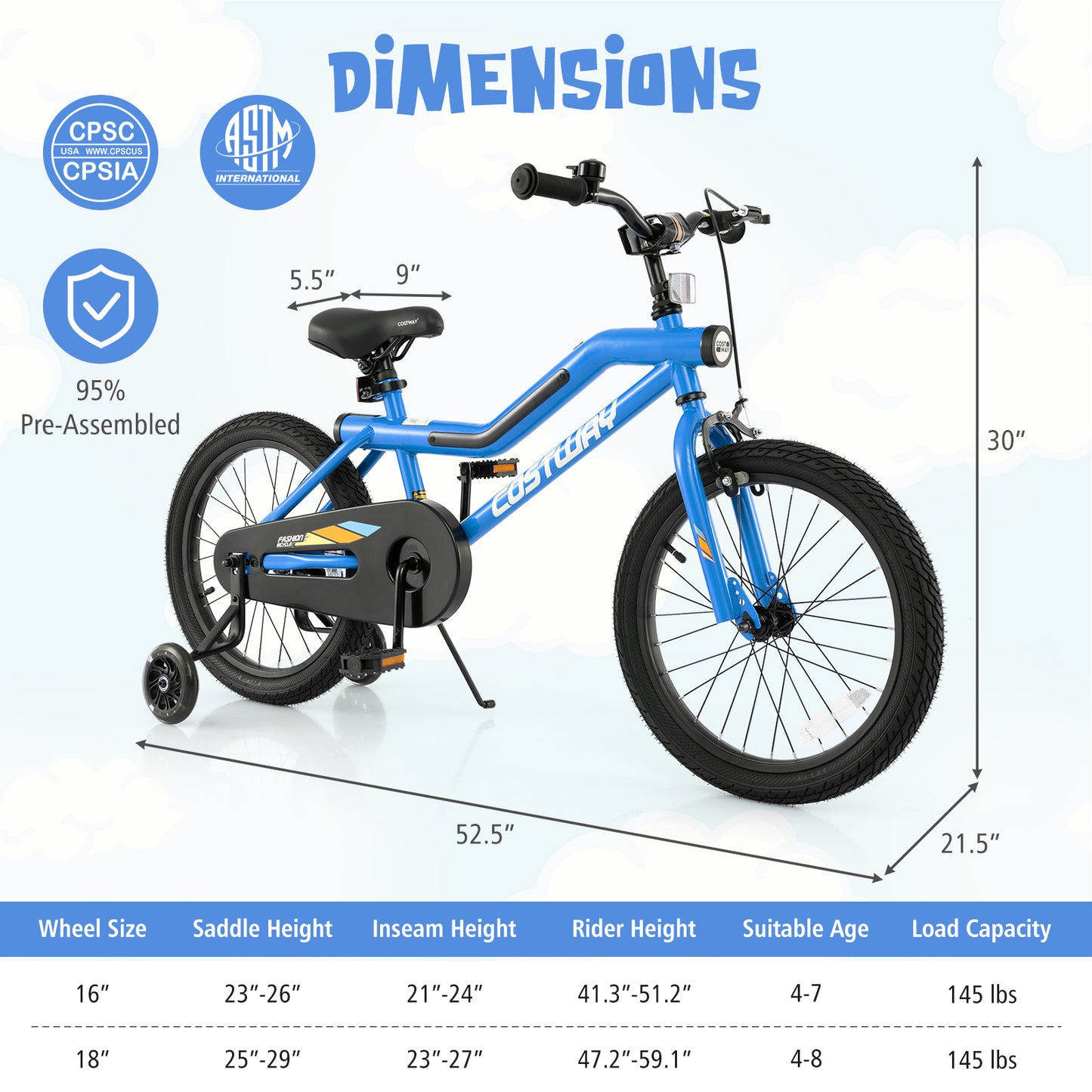 18 Inch Kids Bike LED Lighted Adjustable with Training Wheels for 4-8 Years Old Kids-18 inches Kids Crystal