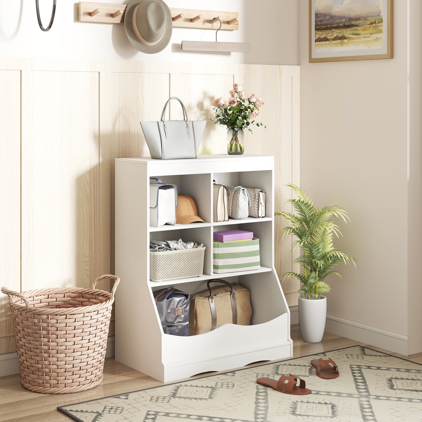 3-Tier Children's Multi-Functional Bookcase Toy Storage Bin Floor Cabinet-White Kids Crystal