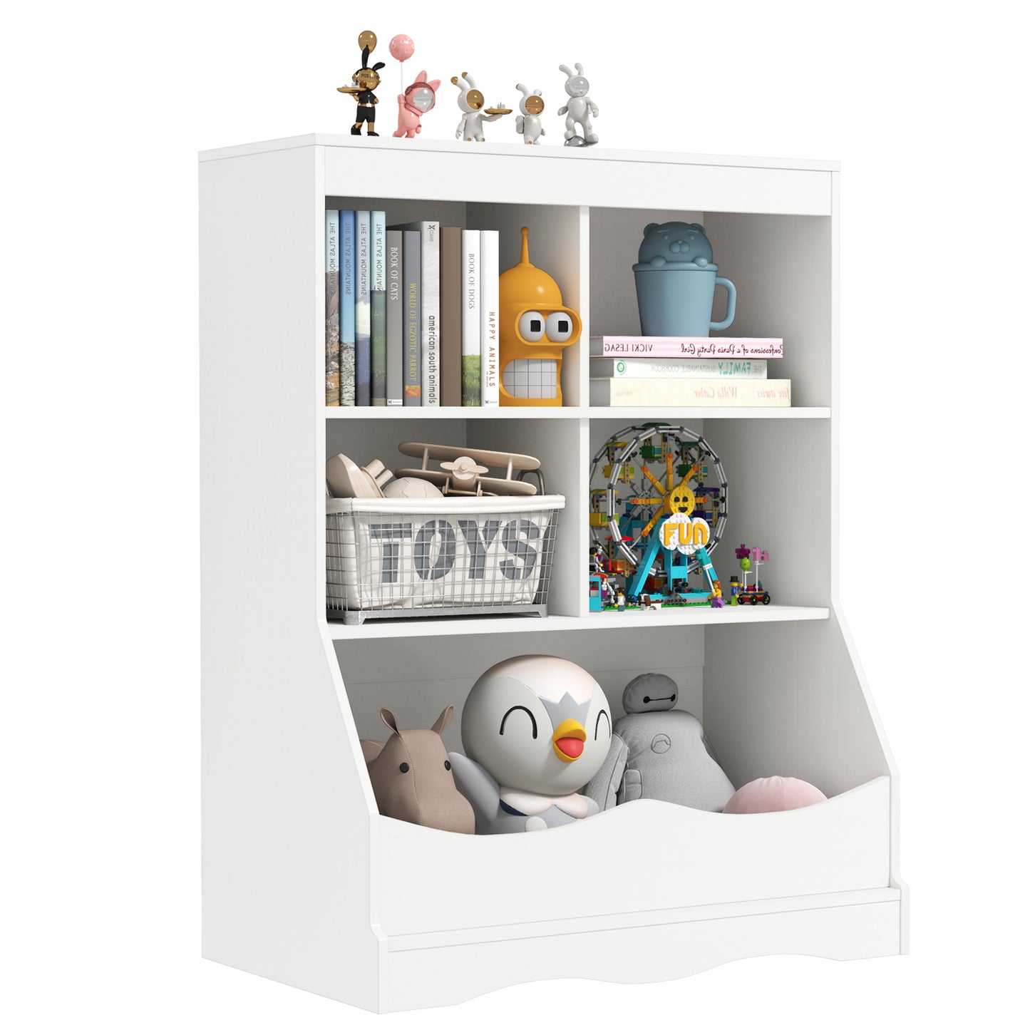 3-Tier Children's Multi-Functional Bookcase Toy Storage Bin Floor Cabinet-White Kids Crystal