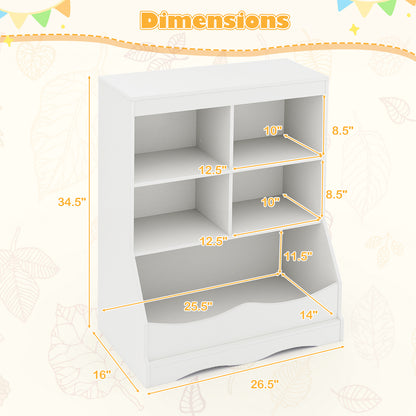 3-Tier Children's Multi-Functional Bookcase Toy Storage Bin Floor Cabinet-White