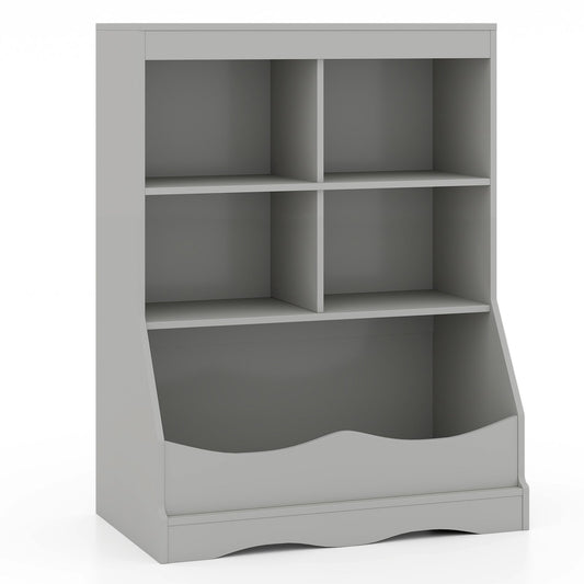 3-Tier Children's Multi-Functional Bookcase Toy Storage Bin Floor Cabinet-Gray Kids Crystal