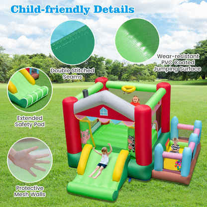 4-in-1 Inflatable Bounce House with Basketball Hoop and 480W Blower