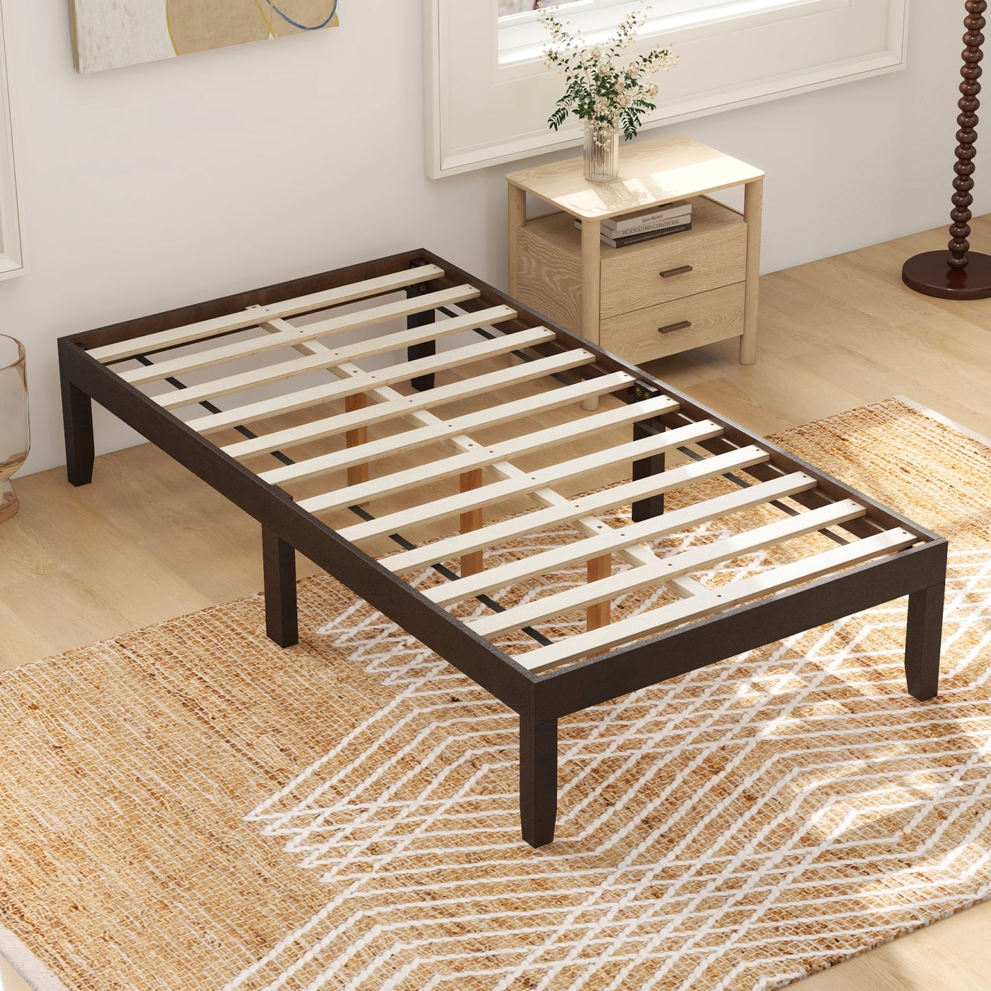 14 Inch Twin Wood Platform Bed Frame with Wooden Slats Support-Espresso Kids Crystal