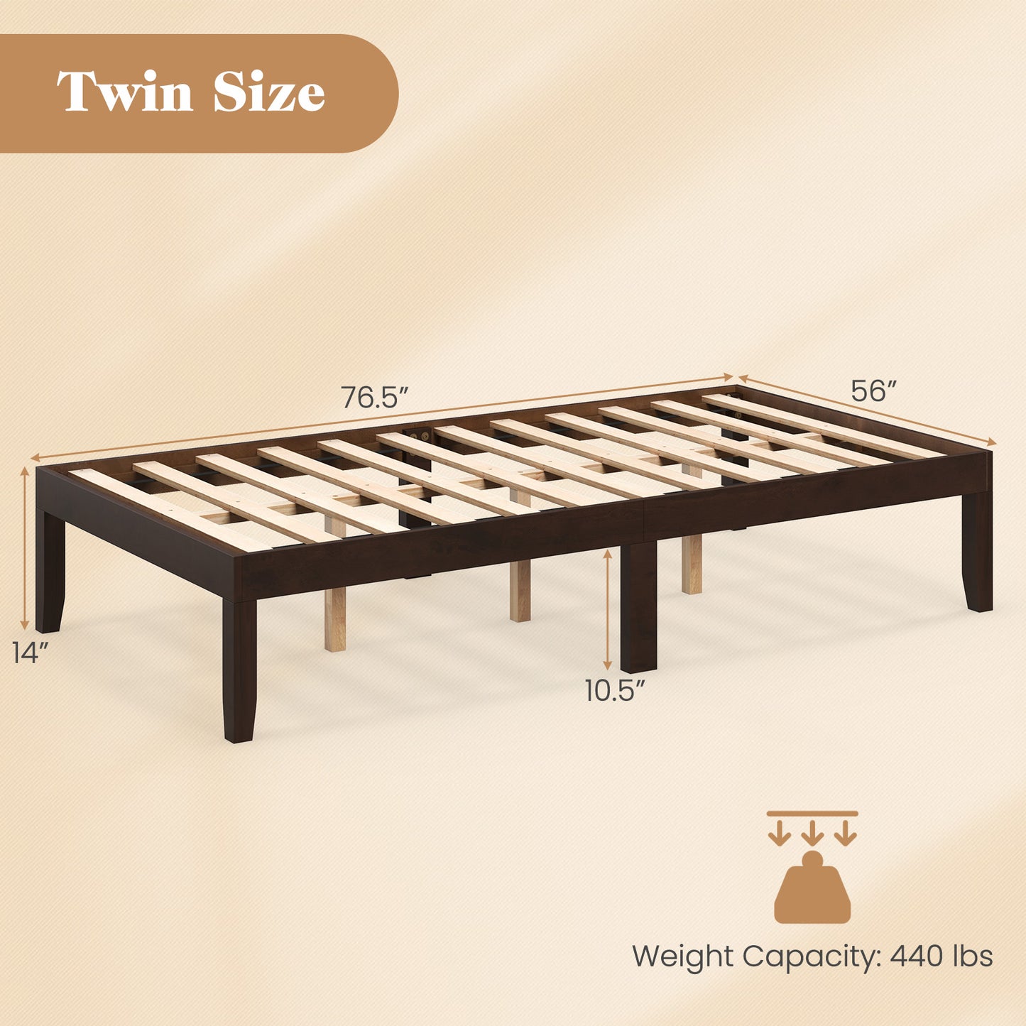 14 Inch Twin Wood Platform Bed Frame with Wooden Slats Support-Espresso Kids Crystal