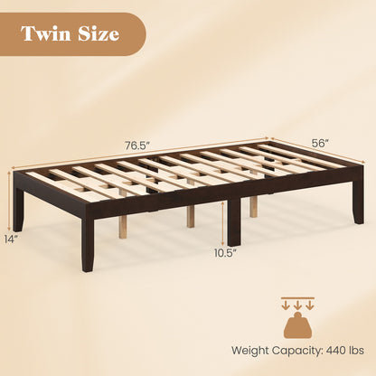 14 Inch Twin Wood Platform Bed Frame with Wooden Slats Support-Espresso