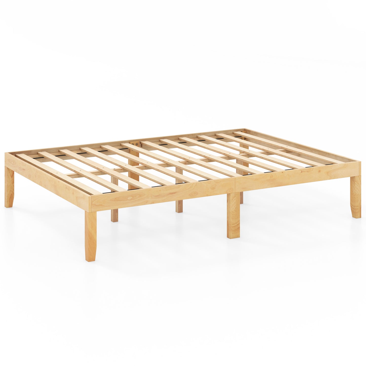 Full Size Wood Bed Frame with Wooden Slats Support and Rubber Wood Legs-Natural Kids Crystal