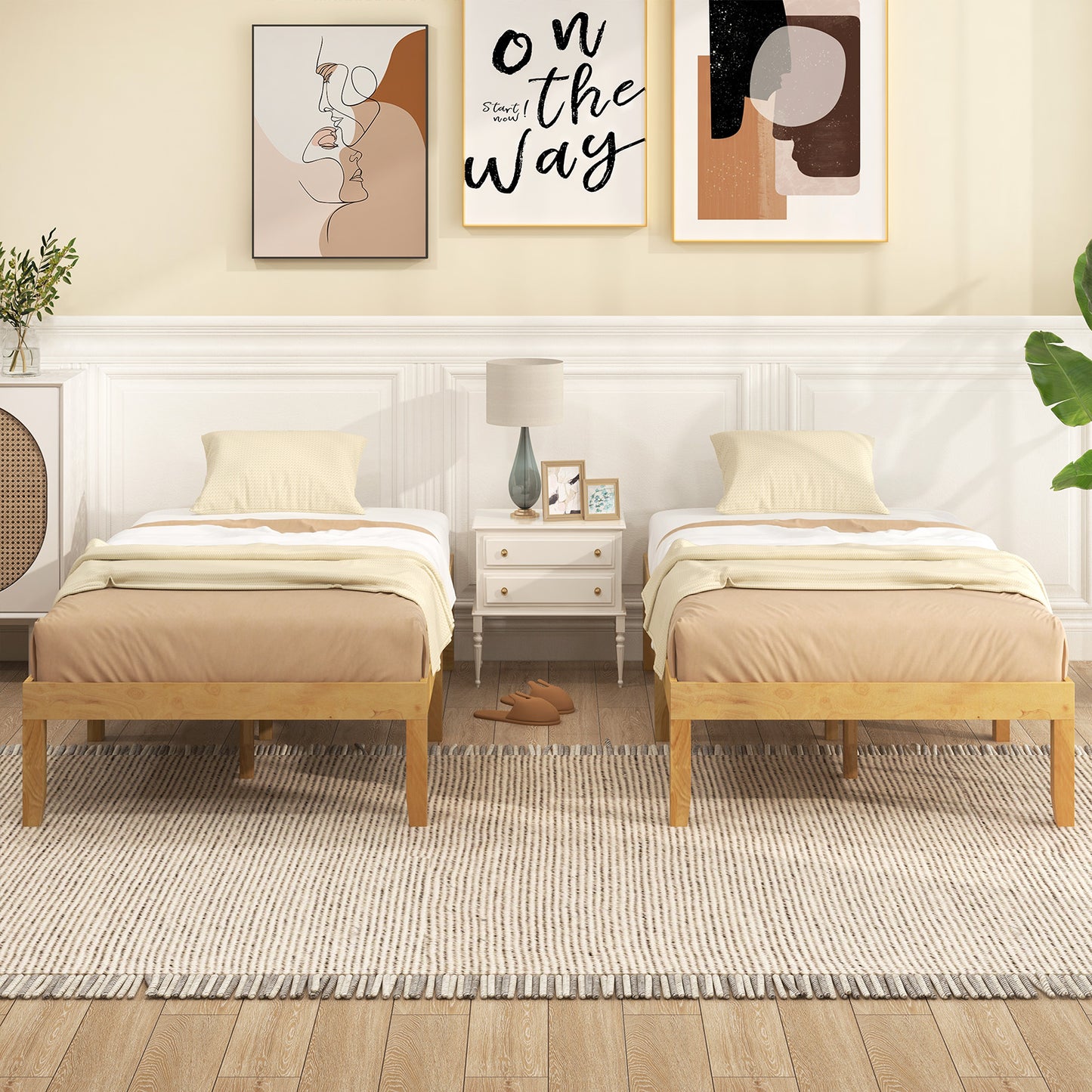 14 Inch Twin Wood Platform Bed Frame with Wooden Slats Support-Natural Kids Crystal