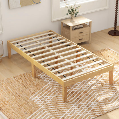 14 Inch Twin Wood Platform Bed Frame with Wooden Slats Support-Natural