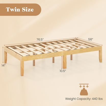 14 Inch Twin Wood Platform Bed Frame with Wooden Slats Support-Natural