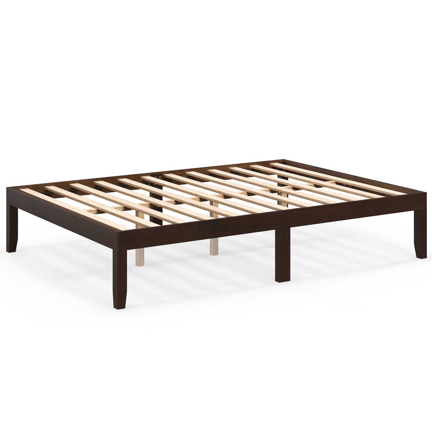 Full Wood Bed Frame with Wooden Slats Support and Rubber Wood Legs-Espresso Kids Crystal