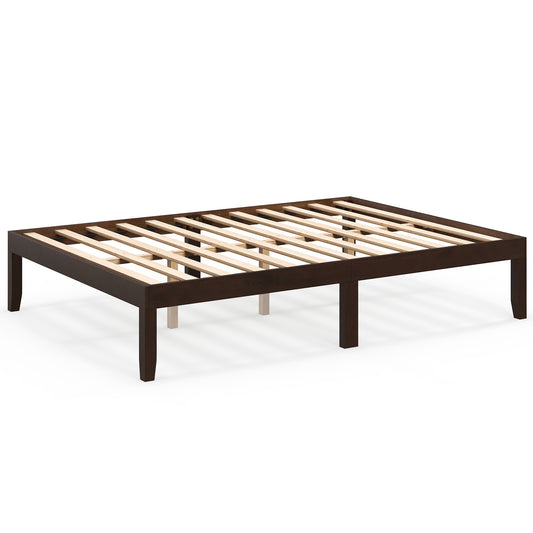 Full Wood Bed Frame with Wooden Slats Support and Rubber Wood Legs-Espresso Kids Crystal