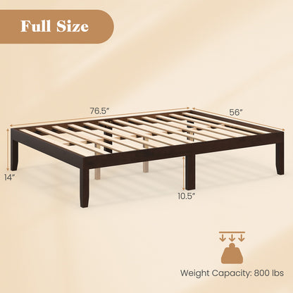 Full Wood Bed Frame with Wooden Slats Support and Rubber Wood Legs-Espresso