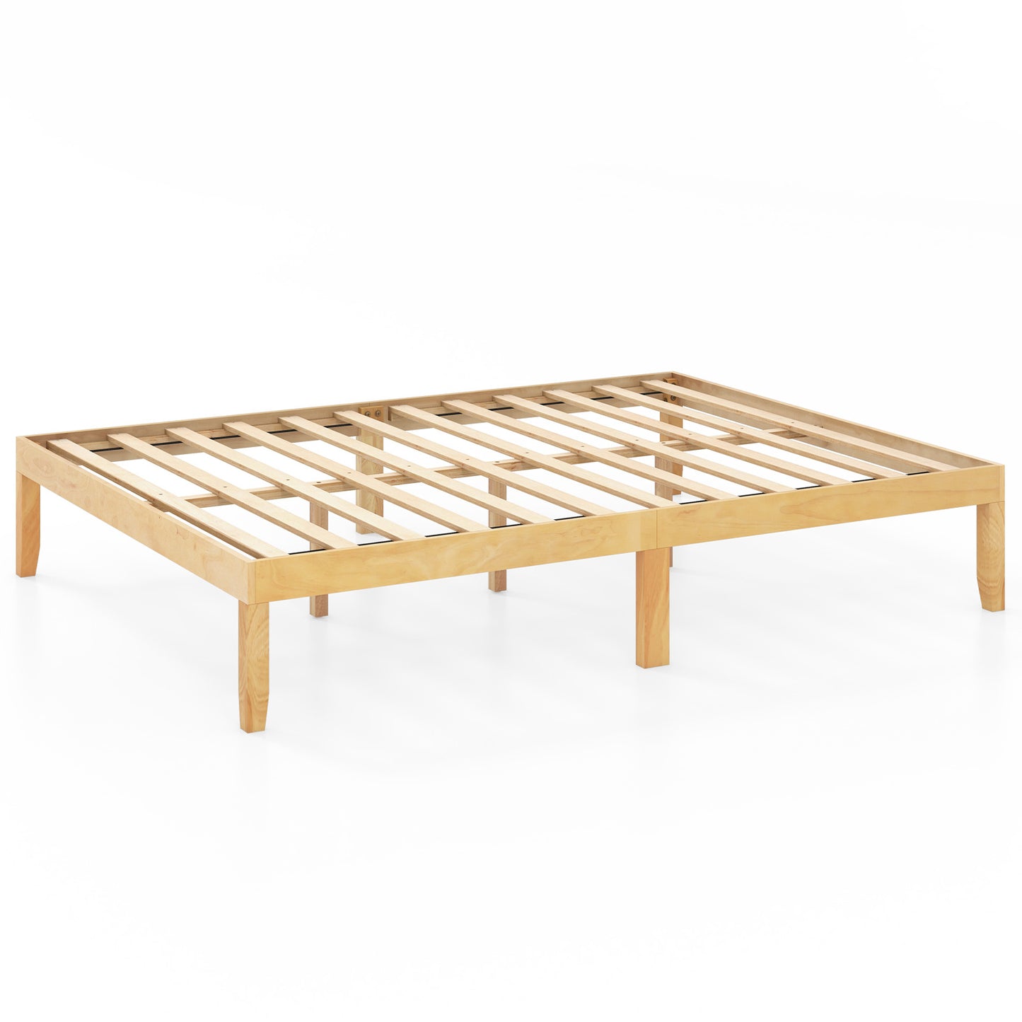 Queen Size Wood Bed Frame with Wooden Slats Support and Rubber Wood Legs-Natural Kids Crystal
