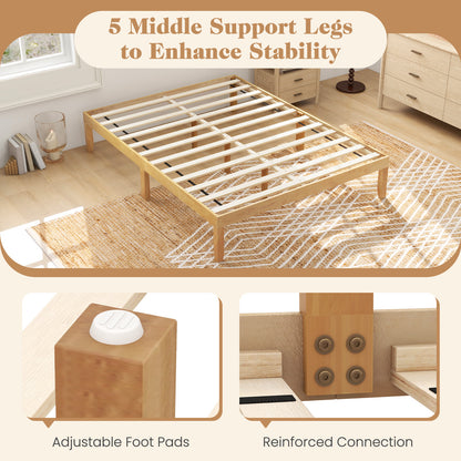 Queen Size Wood Bed Frame with Wooden Slats Support and Rubber Wood Legs-Natural