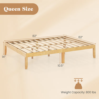 Queen Size Wood Bed Frame with Wooden Slats Support and Rubber Wood Legs-Natural
