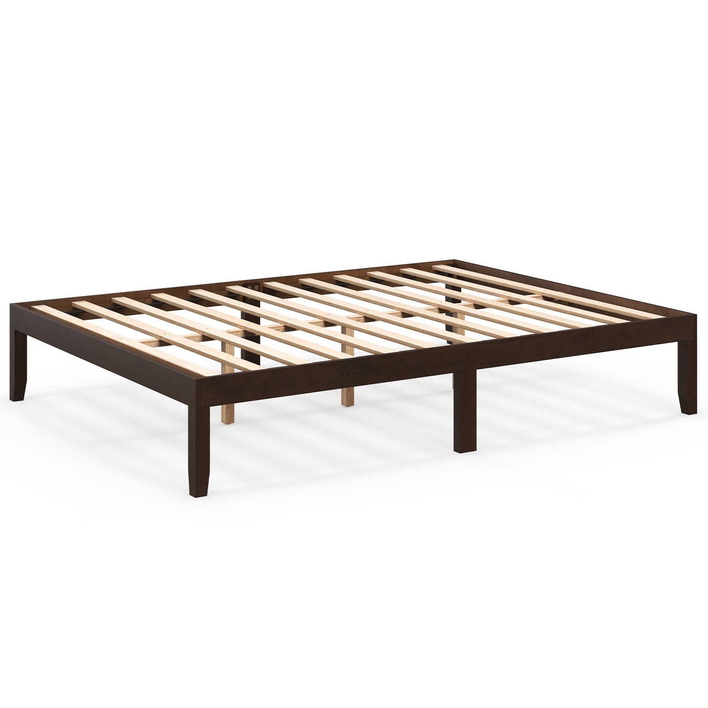 Queen Size Wood Bed Frame with Wooden Slats Support and Rubber Wood Legs-Espresso Kids Crystal