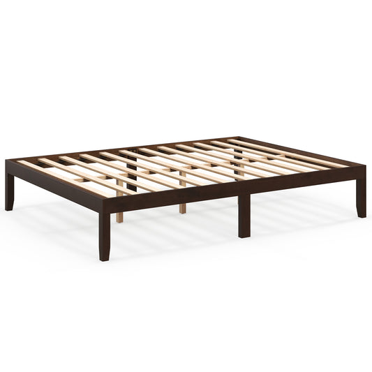 Queen Size Wood Bed Frame with Wooden Slats Support and Rubber Wood Legs-Espresso Kids Crystal