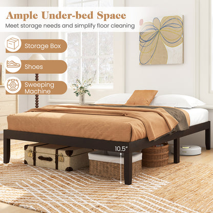 Queen Size Wood Bed Frame with Wooden Slats Support and Rubber Wood Legs-Espresso