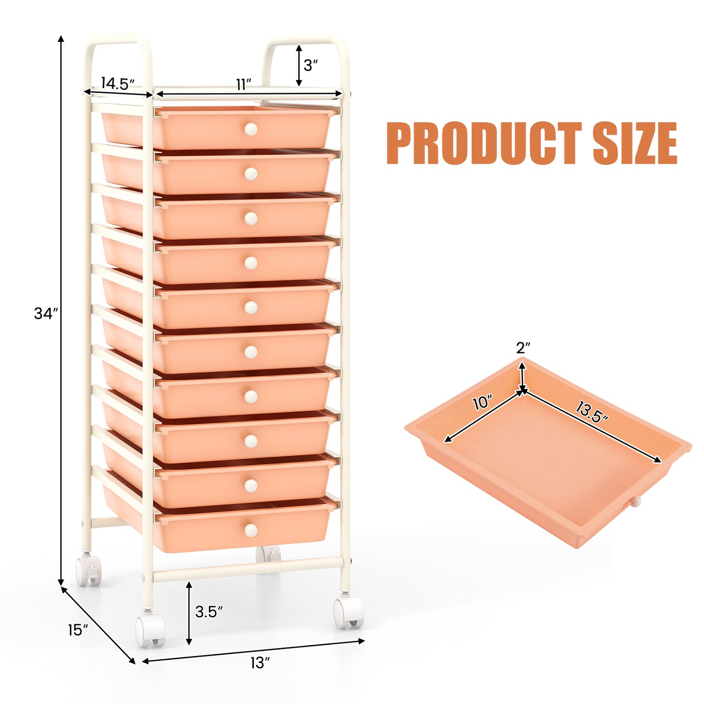 10 Drawer Rolling Storage Cart Organizer with 4 Universal Casters-Cherry Kids Crystal
