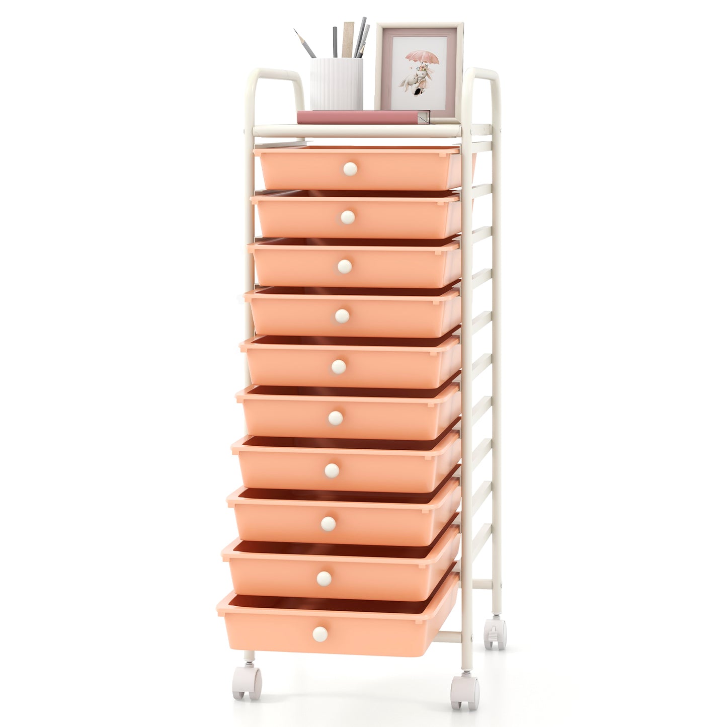 10 Drawer Rolling Storage Cart Organizer with 4 Universal Casters-Cherry Kids Crystal