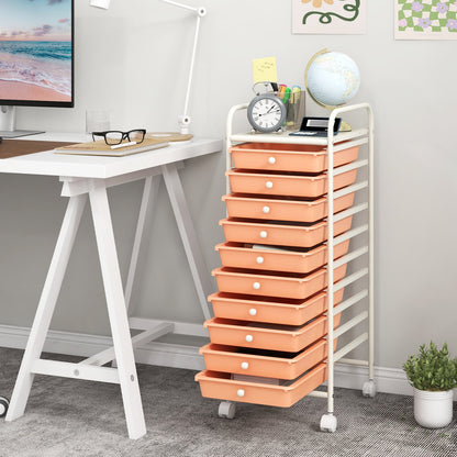 10 Drawer Rolling Storage Cart Organizer with 4 Universal Casters-Cherry