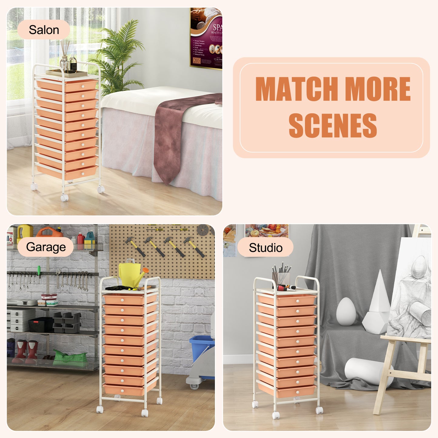 10 Drawer Rolling Storage Cart Organizer with 4 Universal Casters-Cherry Kids Crystal