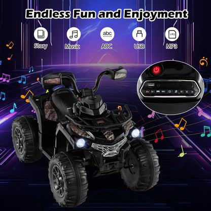 12V Kids Ride On ATV 4 Wheeler with MP3 and Headlights-Solid Black
