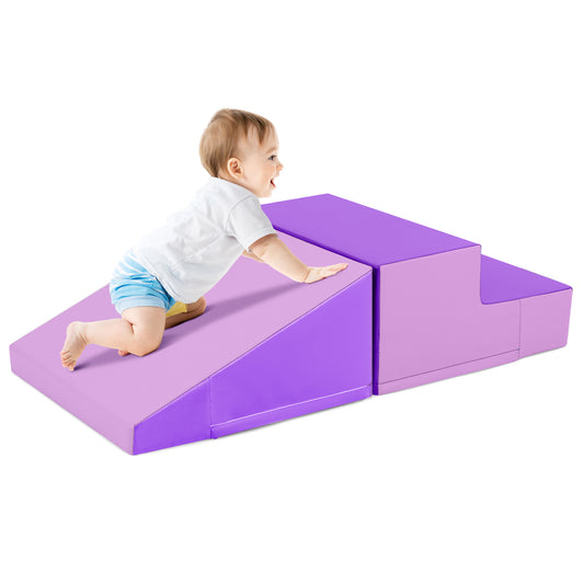 2-Piece Step and Slide Climber for Infants and Toddlers Baby Soft Play Set Foam Blocks-Purple Kids Crystal