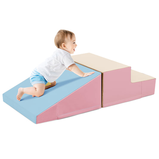2-Piece Step and Slide Climber for Infants and Toddlers Baby Soft Play Set Foam Blocks-Pink & Blue Kids Crystal