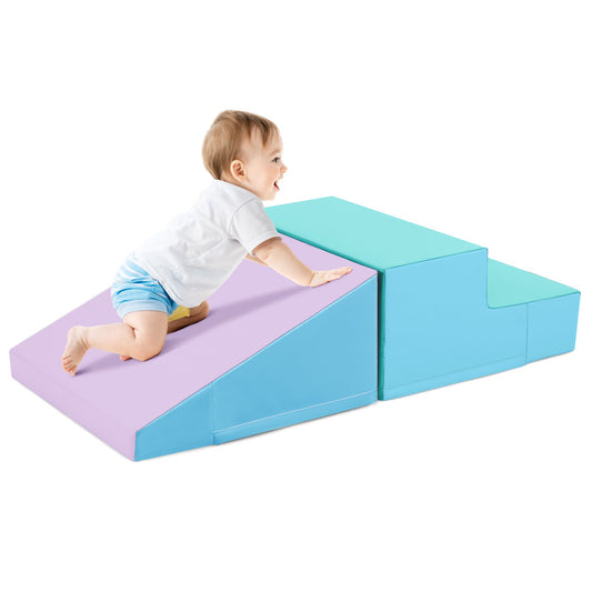 2-Piece Step and Slide Climber for Infants and Toddlers Baby Soft Play Set Foam Blocks-Blue Kids Crystal