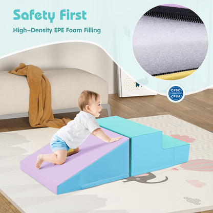 2-Piece Step and Slide Climber for Infants and Toddlers Baby Soft Play Set Foam Blocks-Blue