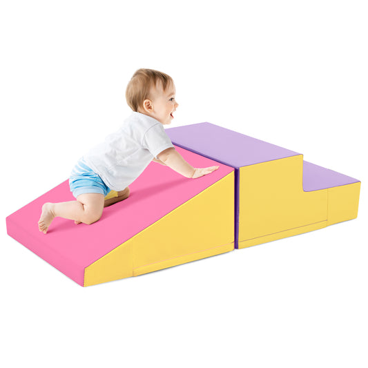 2-Piece Step and Slide Climber for Infants and Toddlers Baby Soft Play Set Foam Blocks-Yellow Kids Crystal