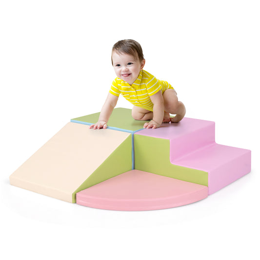 4-Piece Climb and Crawl Foam Block Play Set for Infant Baby-Pink Kids Crystal