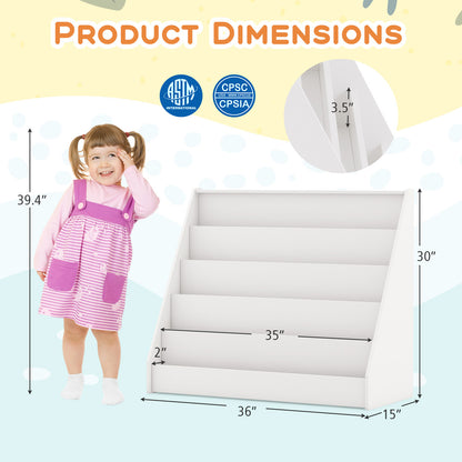5-Tier Kids Bookshelf with Deep Compartments and Stable Baby Book Case-White