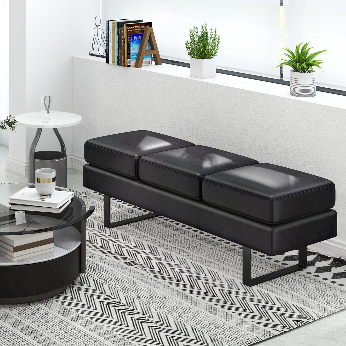Waiting Room Bench Seating Long Bench with Metal Frame Leg-Black Kids Crystal