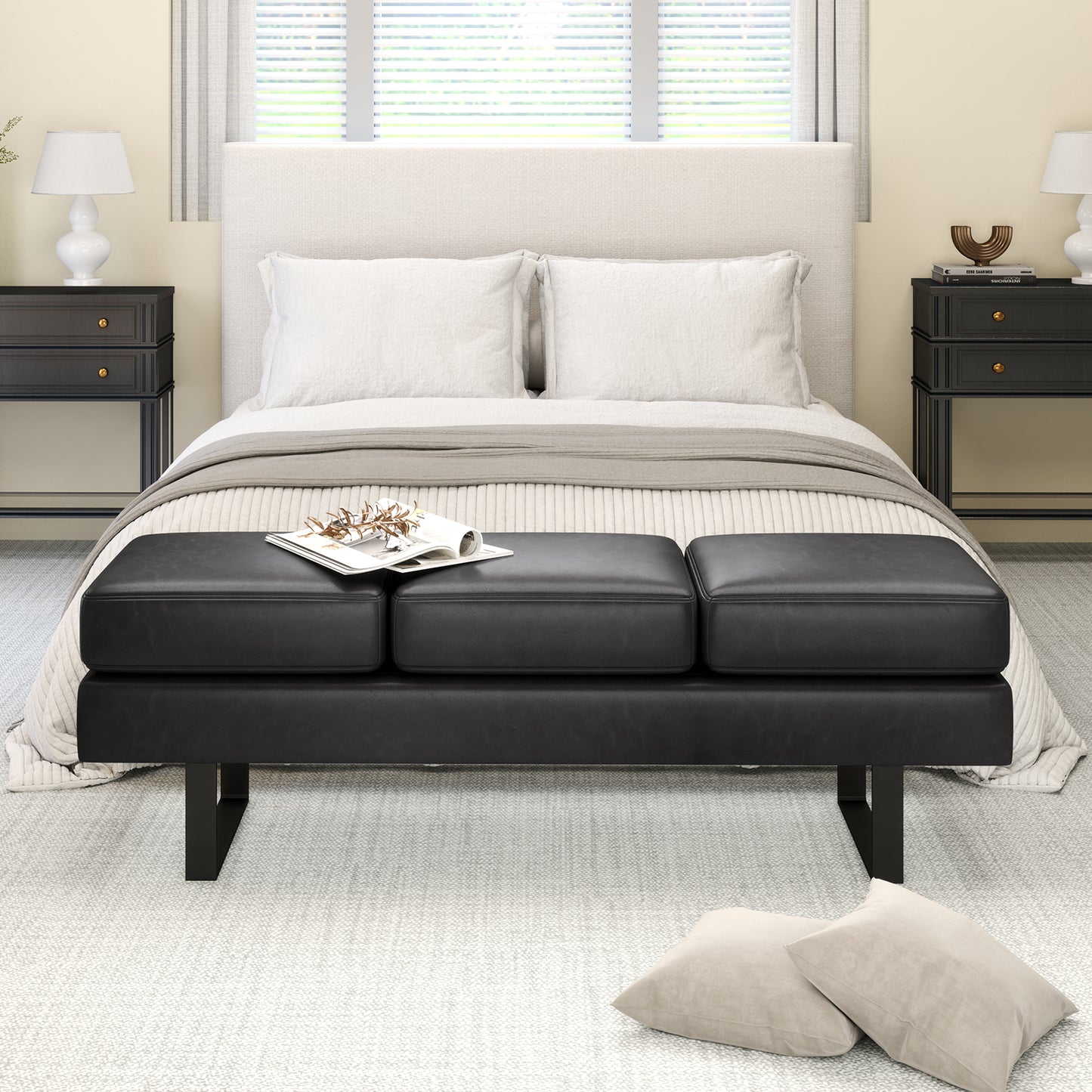 Waiting Room Bench Seating Long Bench with Metal Frame Leg-Black Kids Crystal