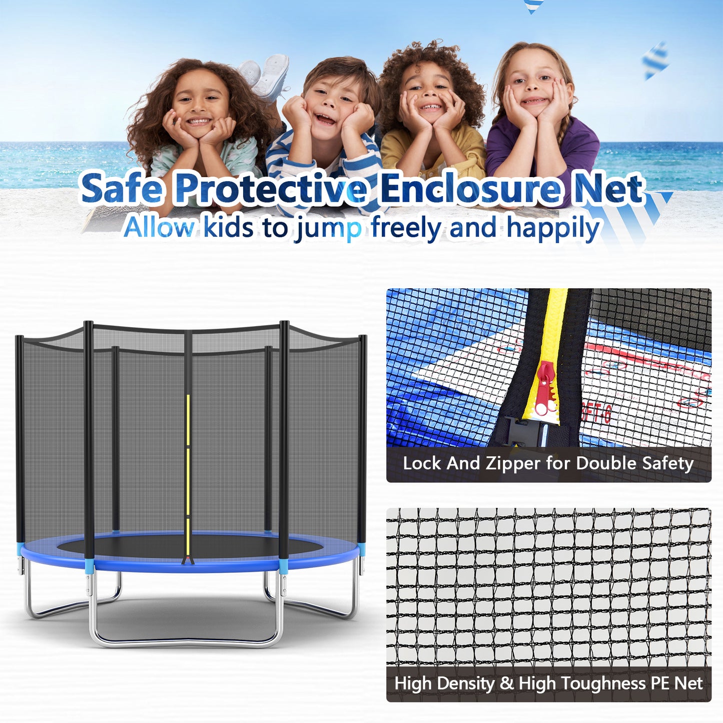8 feet Safety Jumping Round Trampoline with Spring Safety Pad Kids Crystal