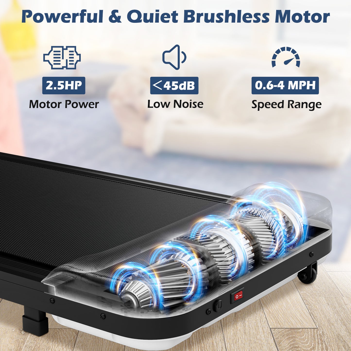 2.5HP Under Desk Treadmill with Remote Control and 3 Countdown Modes-White Kids Crystal