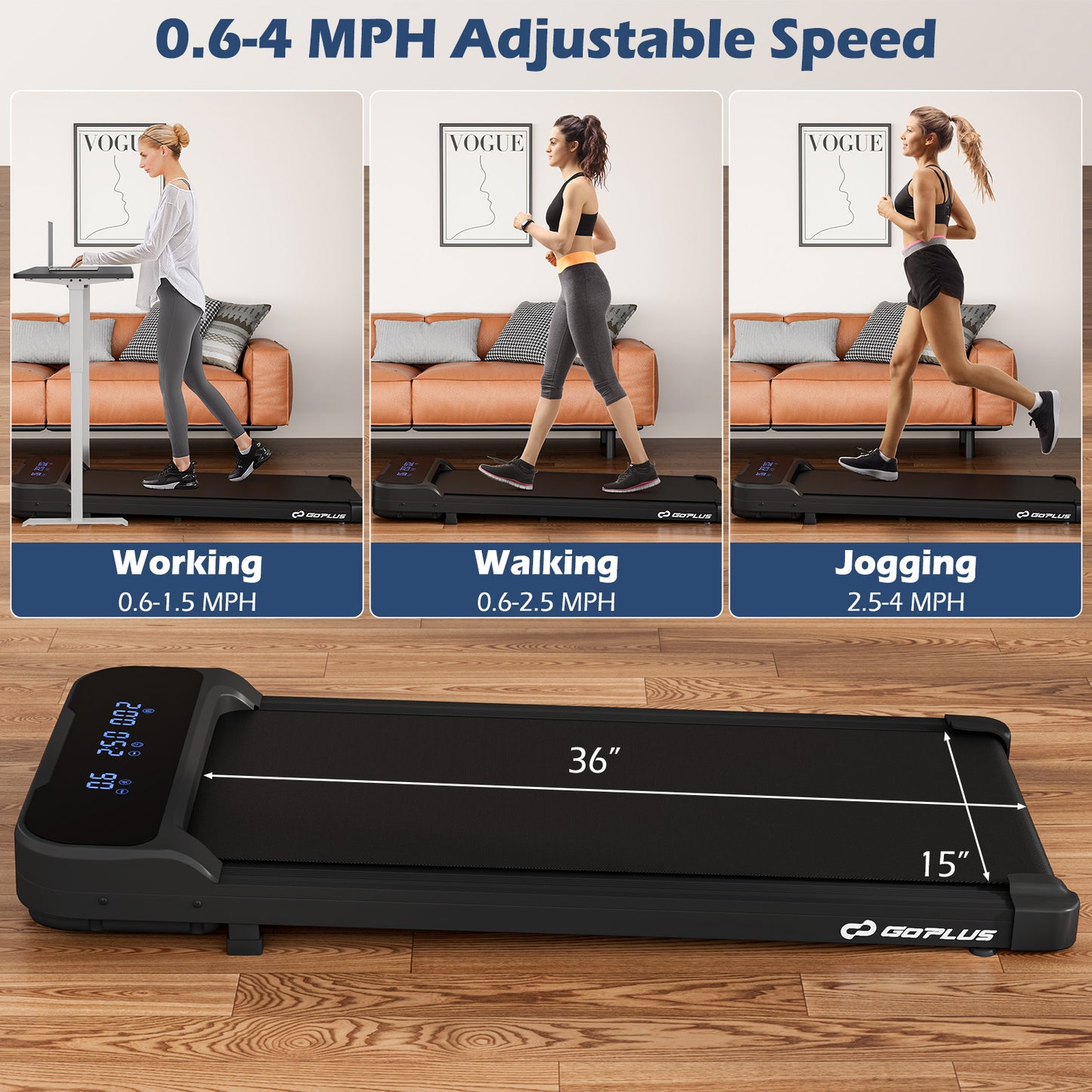 2.5HP Under Desk Treadmill with Remote Control and 3 Countdown Modes-Black Kids Crystal
