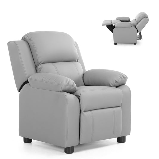 Kids Deluxe Headrest  Recliner Sofa Chair with Storage Arms-Gray