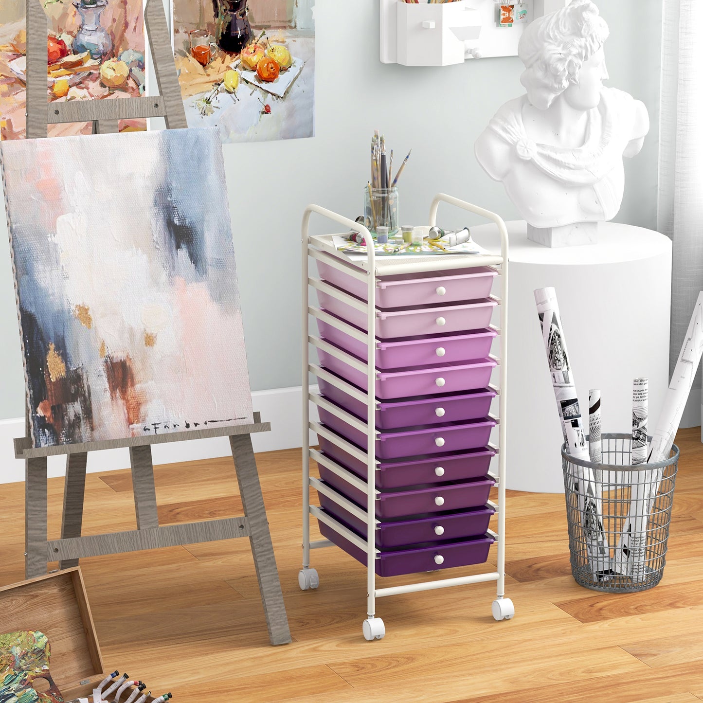 10 Drawer Rolling Storage Cart Organizer with 4 Universal Casters-Purple Kids Crystal
