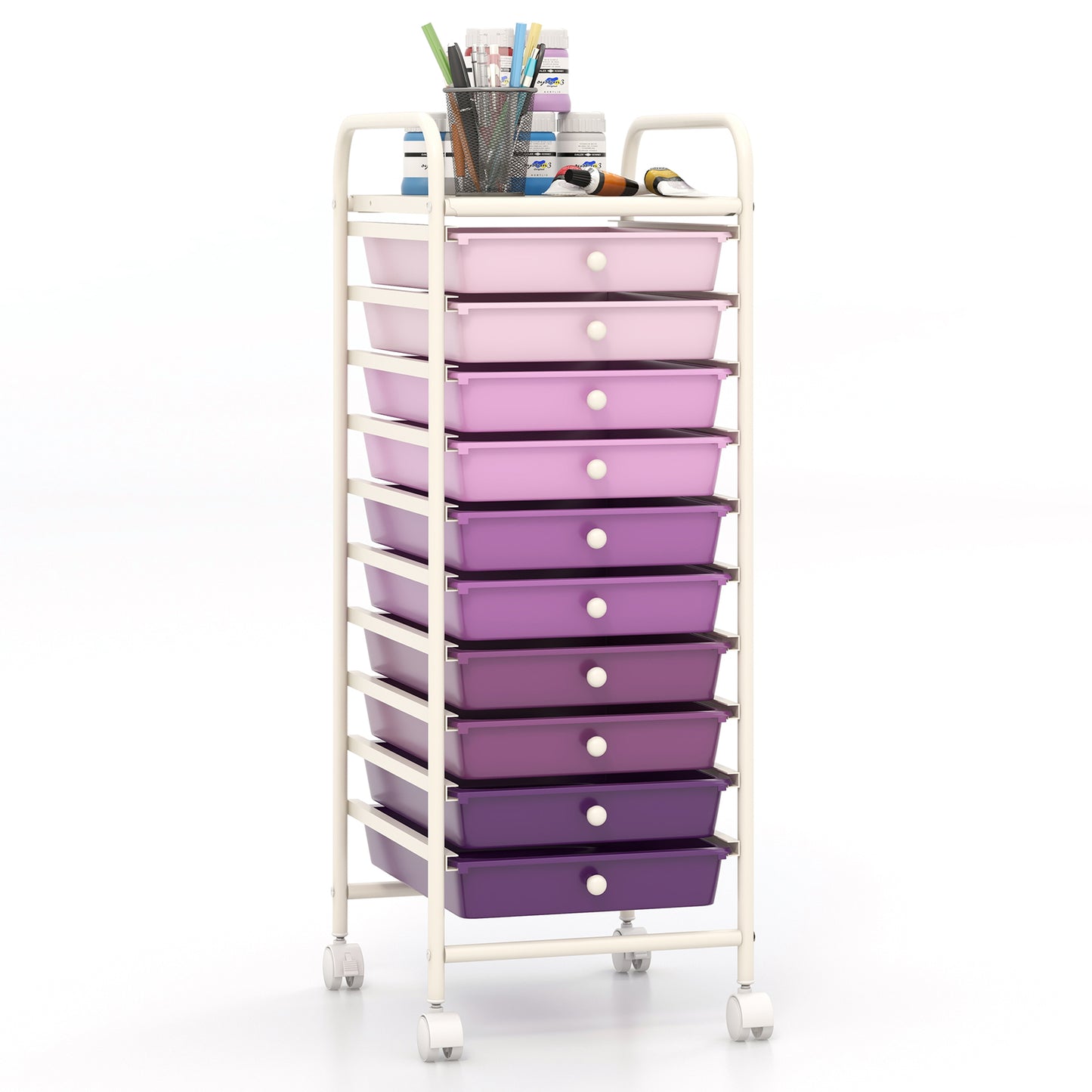 10 Drawer Rolling Storage Cart Organizer with 4 Universal Casters-Purple Kids Crystal