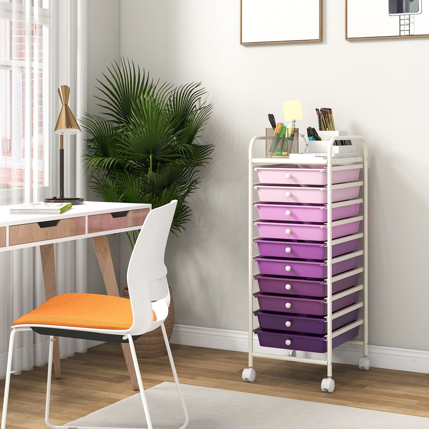 10 Drawer Rolling Storage Cart Organizer with 4 Universal Casters-Purple Kids Crystal